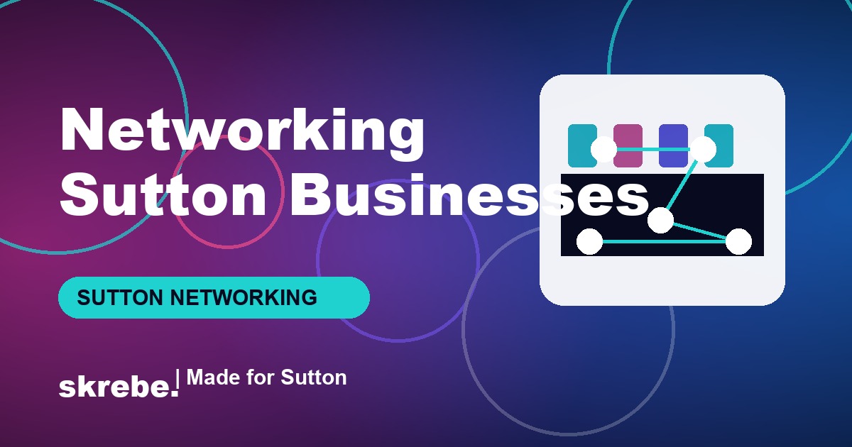 Branded skrebe cover with connected dots representing Sutton business networking