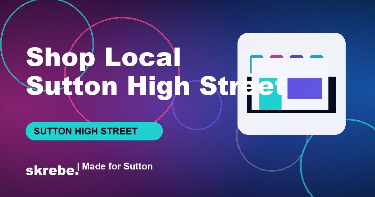 Branded skrebe cover showing a Sutton High Street shop front and local shopping message