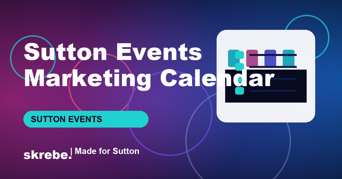 Branded skrebe cover showing a calendar, Sutton events and local business ideas