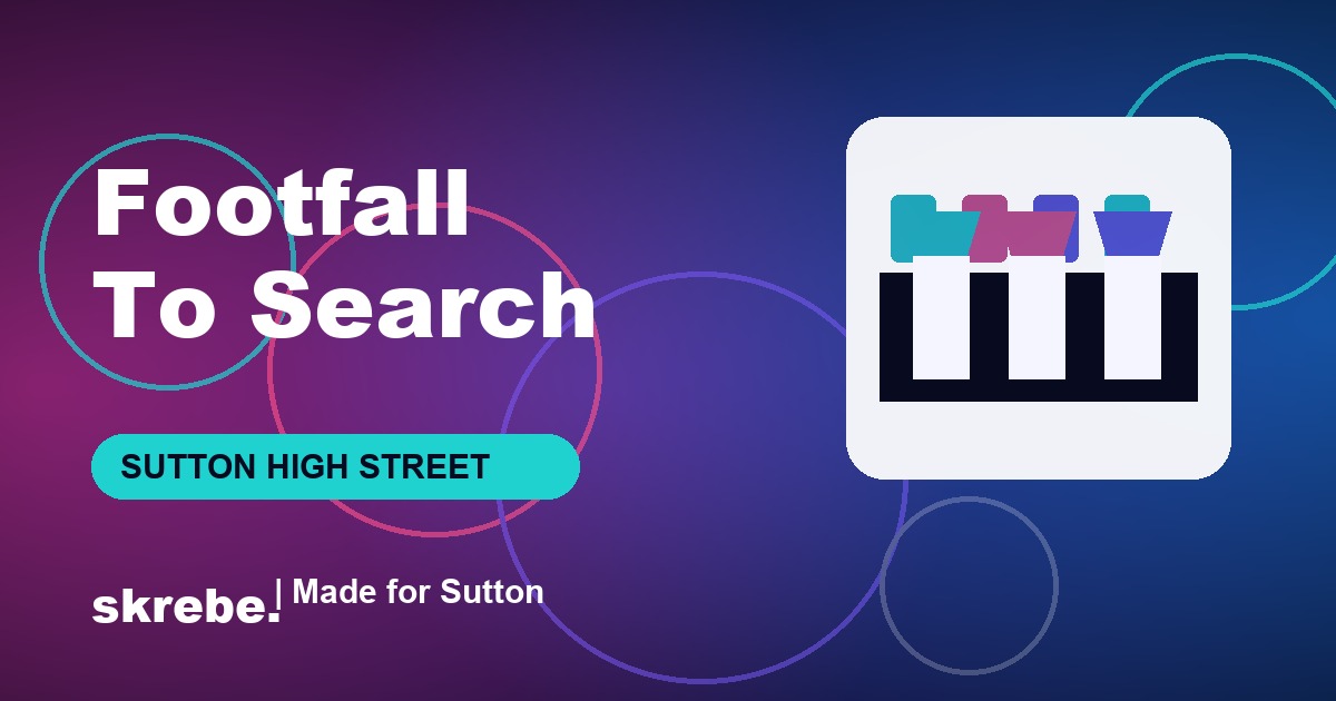 Branded skrebe cover showing a shop window, search bar and Sutton footfall idea